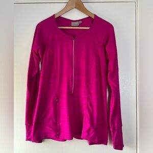 Athleta Zip Front Ruched Back Workout Yoga Athletic Top Vibrant Magenta Large